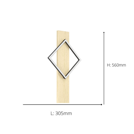 Eglo EU Boyal LED Ceiling Light Single Black Square Frame with Light Wooden Mount