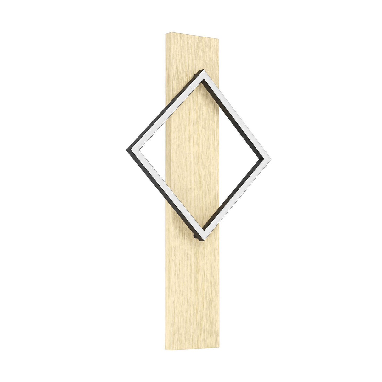 Eglo EU Boyal LED Ceiling Light Single Black Square Frame with Light Wooden Mount