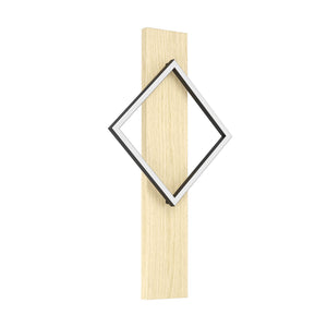 Eglo EU Boyal LED Ceiling Light Single Black Square Frame with Light Wooden Mount
