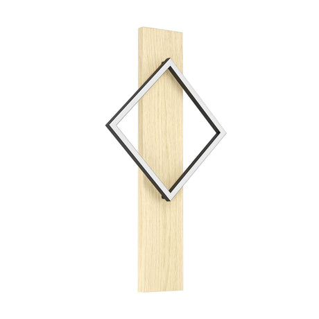 Eglo EU Boyal LED Ceiling Light Single Black Square Frame with Light Wooden Mount