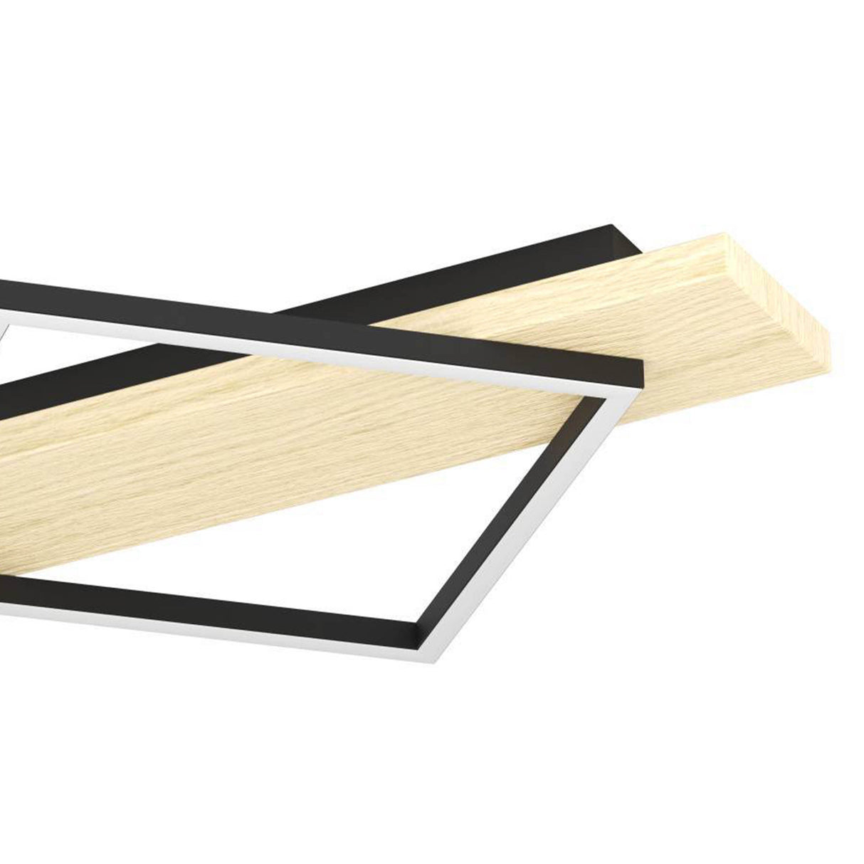 Eglo EU Boyal LED Ceiling Light Black Interlocking Square Frames with Light Wooden Mount