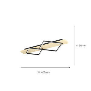 Eglo EU Boyal LED Ceiling Light Black Interlocking Square Frames with Light Wooden Mount