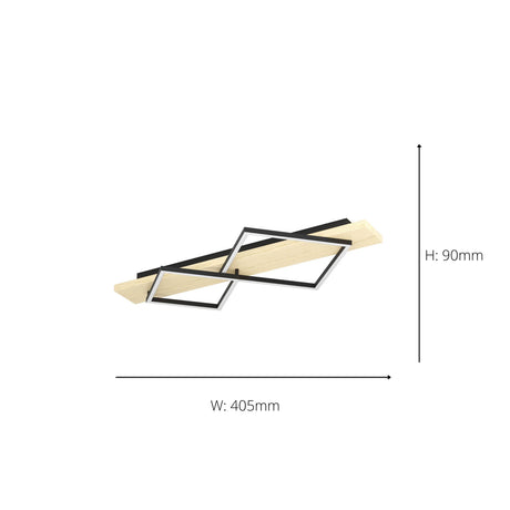 Eglo EU Boyal LED Ceiling Light Black Interlocking Square Frames with Light Wooden Mount