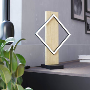 Eglo EU Boyal LED Table Lamp with a Single Black Square Frame and Light Wood Panel