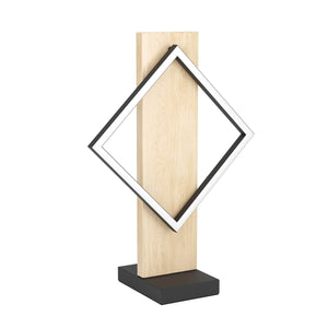 Eglo EU Boyal LED Table Lamp with a Single Black Square Frame and Light Wood Panel