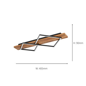 Eglo EU Boyal LED Ceiling Light Black Interlocking Square Frames with Dark Wooden Mount