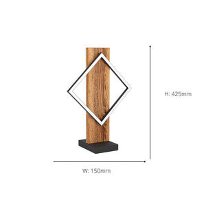 Eglo EU Boyal LED Table Lamp with a Single Black Square Frame and Dark Wood Panel