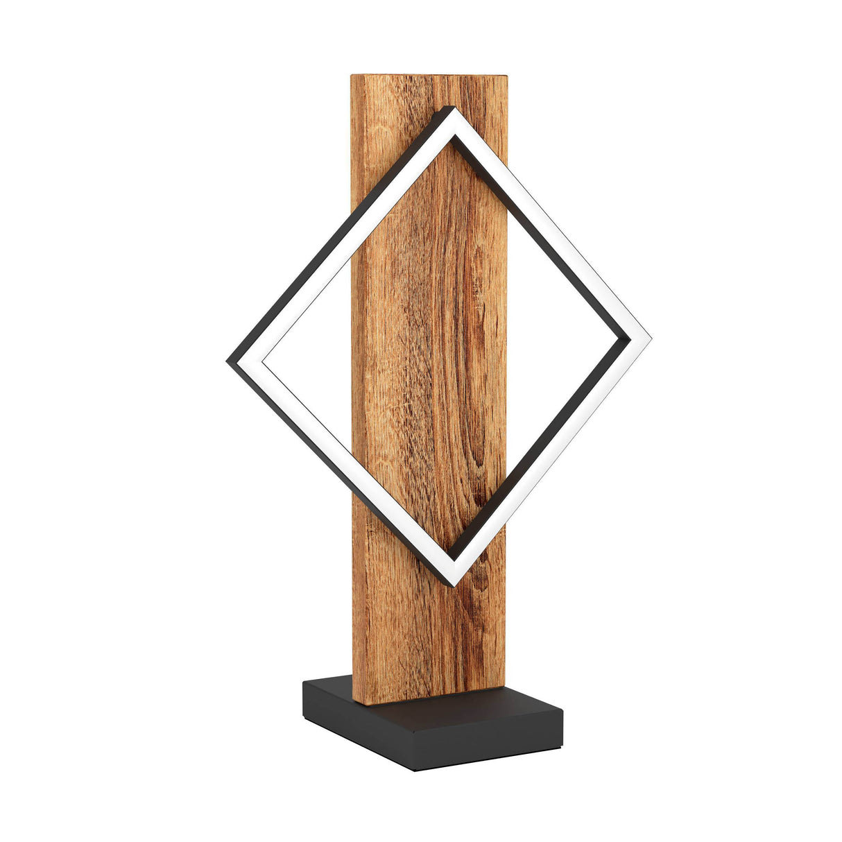 Eglo EU Boyal LED Table Lamp with a Single Black Square Frame and Dark Wood Panel