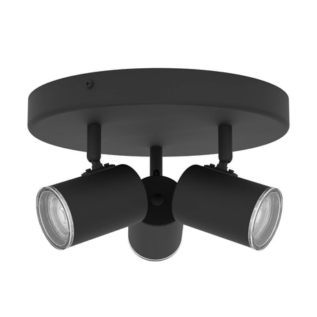 Eglo EU Consuma 1 LED Triple Bathroom Spotlight Black Steel Round Mount