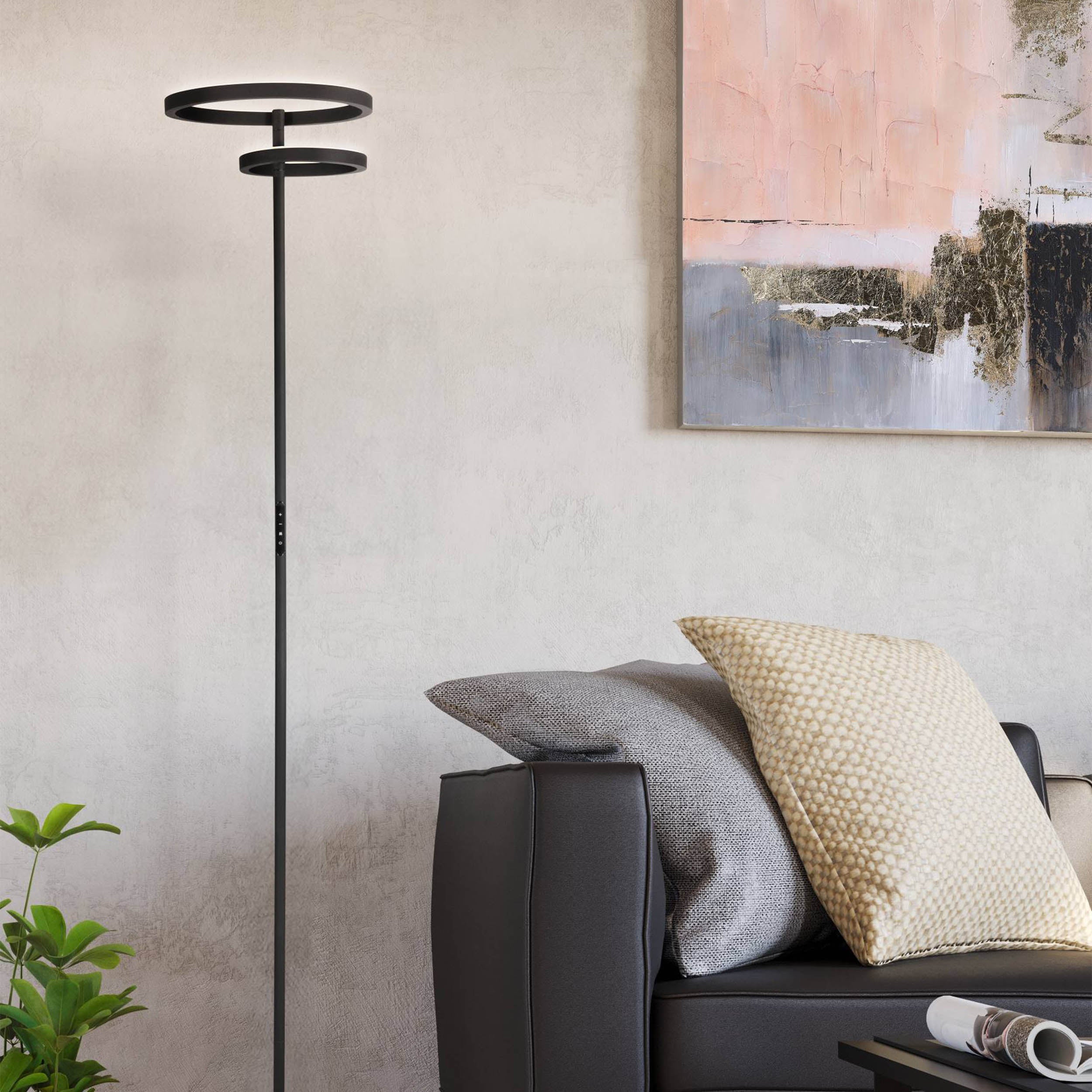 Eglo EU Castelpoto 1 LED Floor Lamp Modern Brushed Brass Dual Ring Light Design