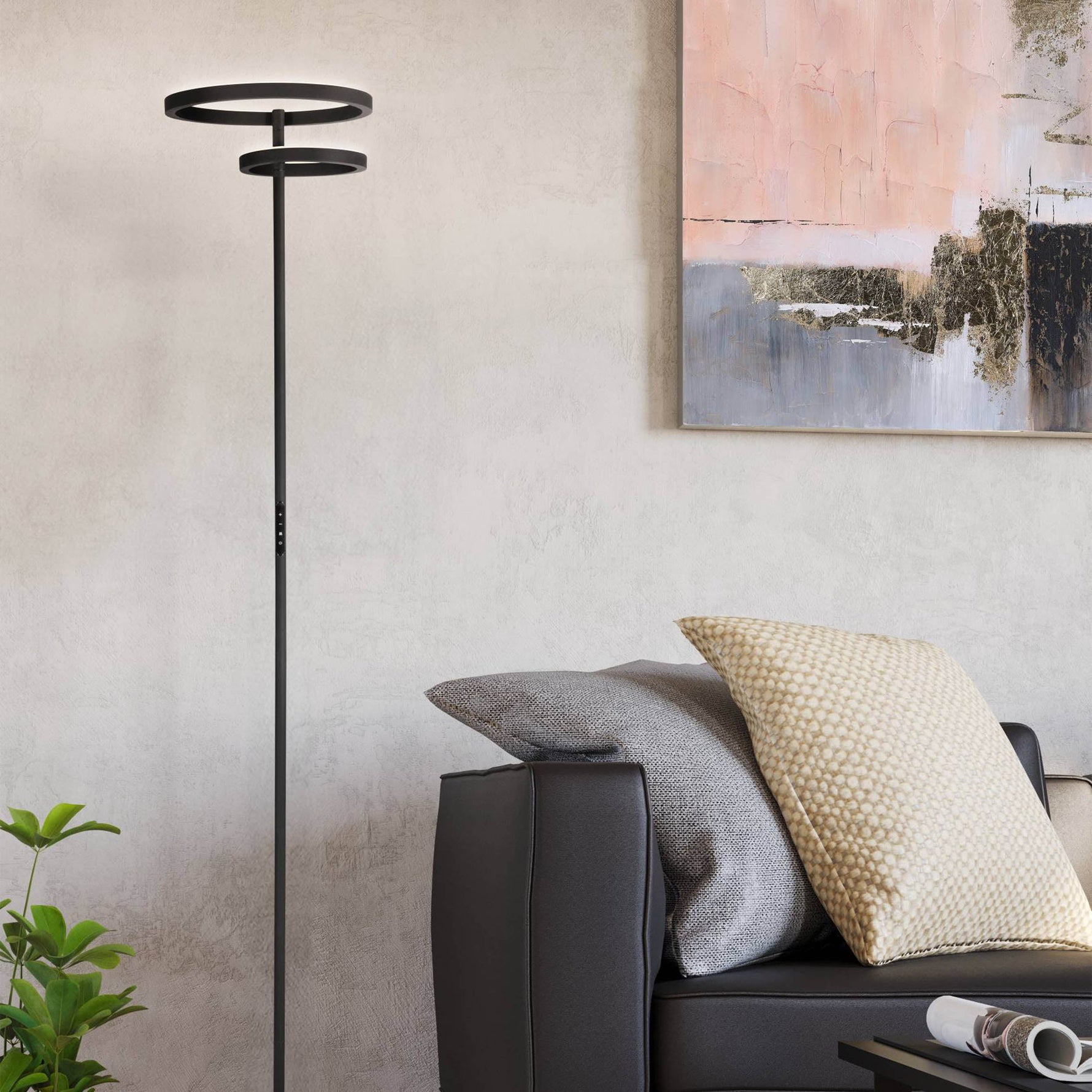 Eglo EU Castelpoto 1 LED Floor Lamp Modern Brushed Brass Dual Ring Light Design