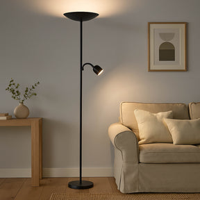 Eglo EU Conivarino LED Floor Lamp Black Steel Dual Mother & Child Design with Dimmable Uplighter and Adjustable Reading Light