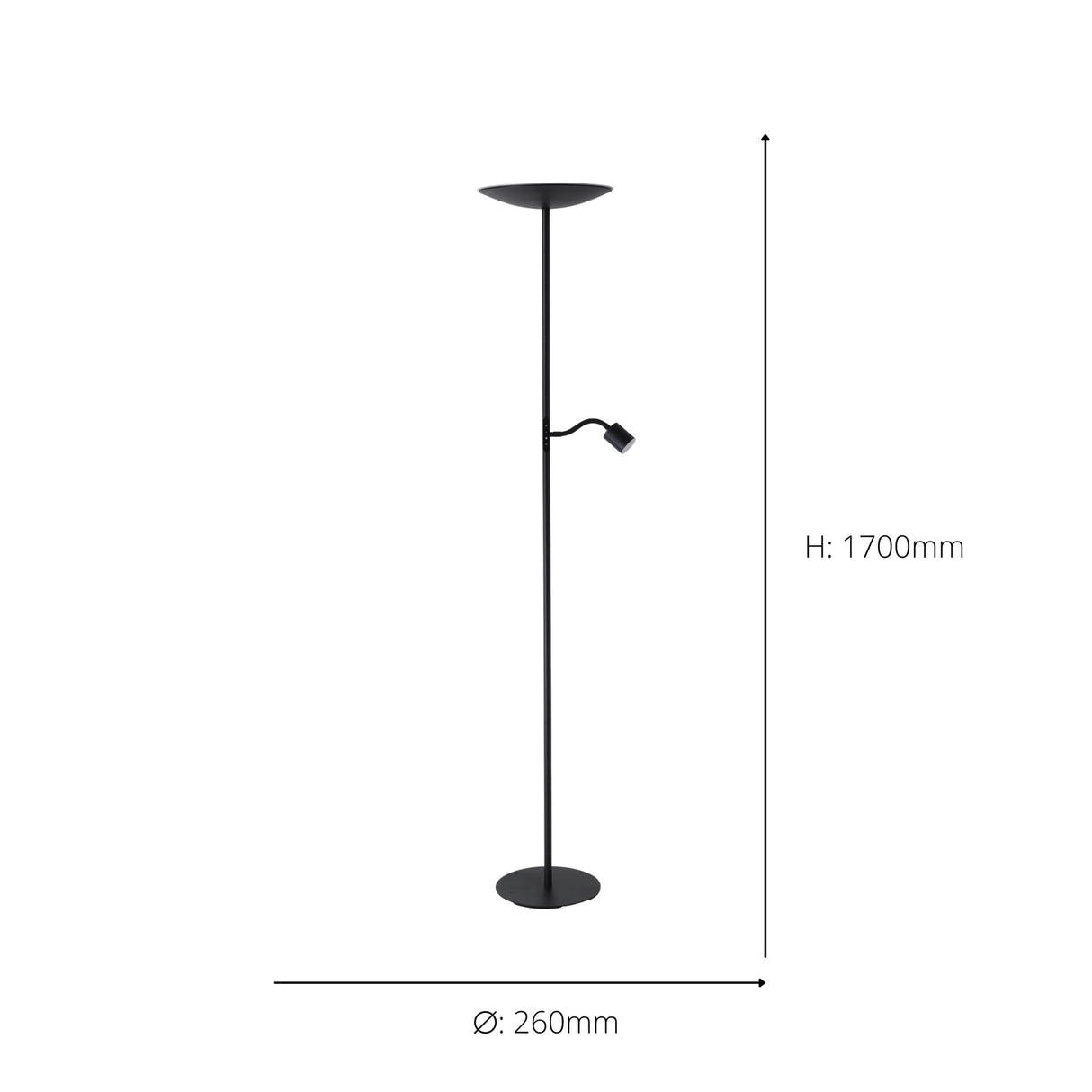 Eglo EU Conivarino LED Floor Lamp Black Steel Dual Mother & Child Design with Dimmable Uplighter and Adjustable Reading Light