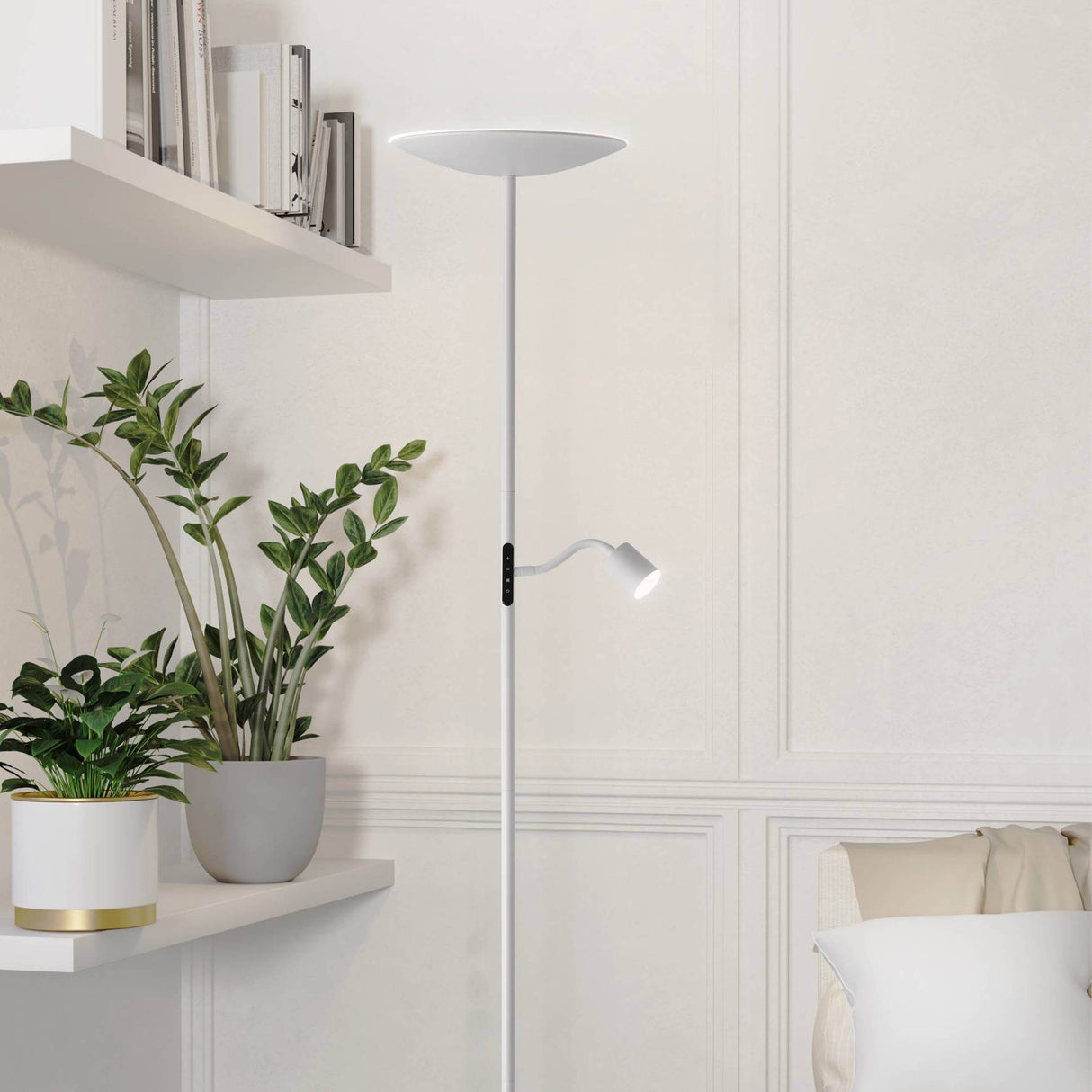 Eglo EU Conivarino LED Floor Lamp White Steel Dual Mother & Child Design with Dimmable Uplighter and Adjustable Reading Light