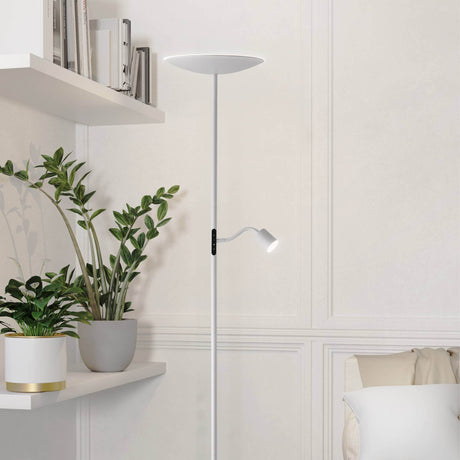 Eglo EU Conivarino LED Floor Lamp White Steel Dual Mother & Child Design with Dimmable Uplighter and Adjustable Reading Light