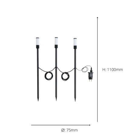 Eglo EU Zancaro Black Metal & Plastic 3 Set LED Outdoor Ground Spike