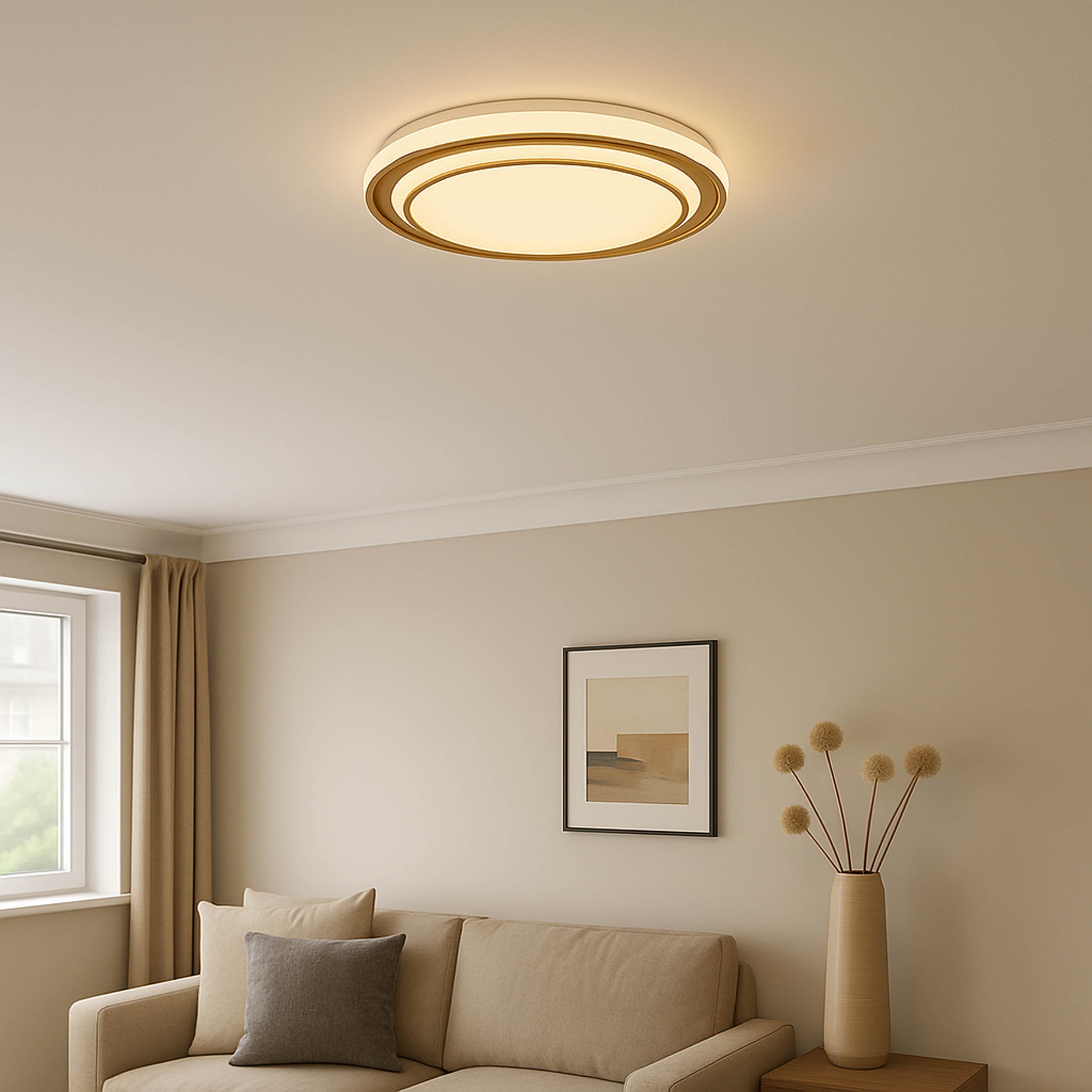 Eglo EU Moschetta LED Ceiling Light Round Gold Steel Frame with White Diffuser (D) 49cm product image - Endon Lighting from First Light Direct with great prices and fast UK delivery
