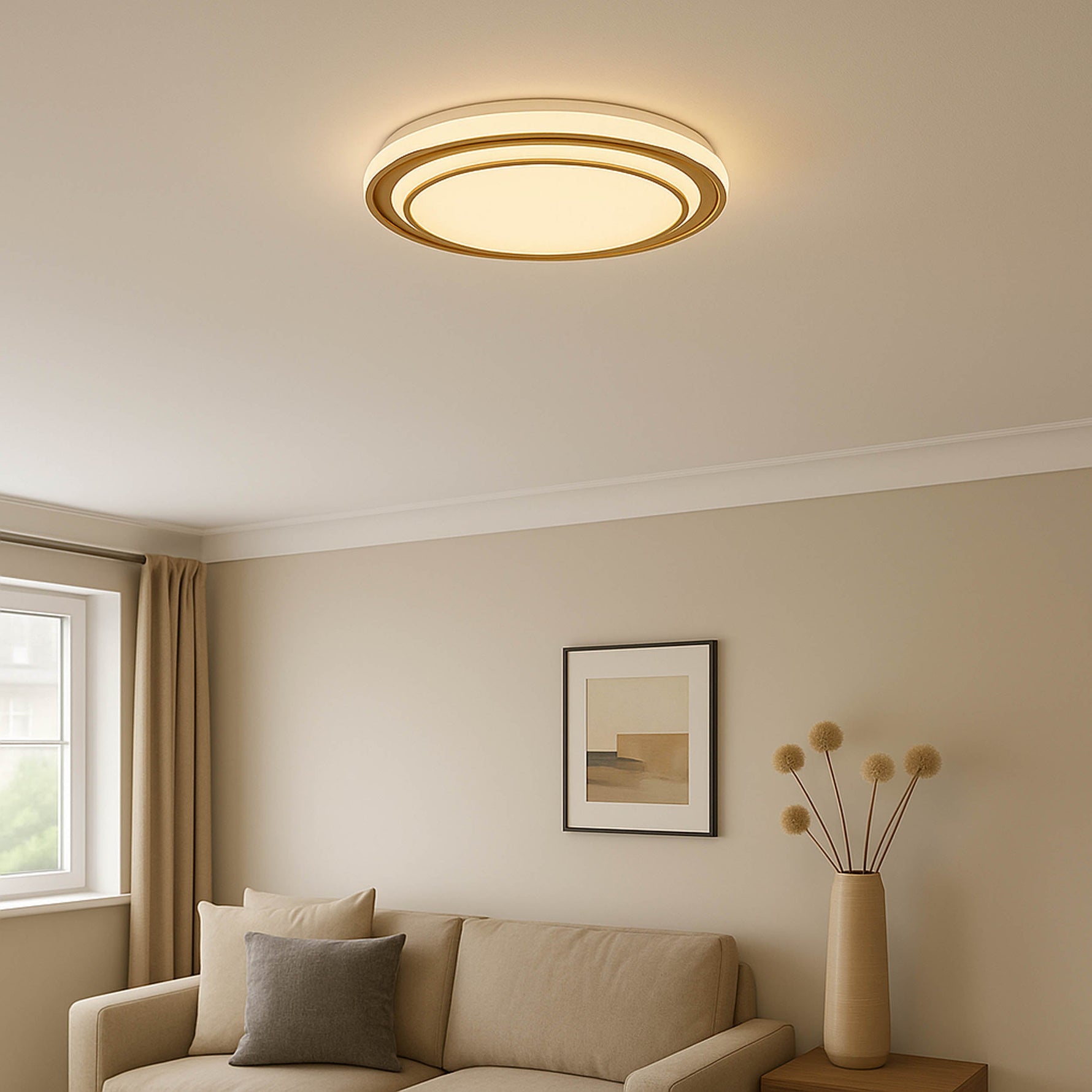Eglo EU Moschetta LED Ceiling Light Round Gold Steel Frame with White Diffuser (D) 49cm product image - Endon Lighting from First Light Direct with great prices and fast UK delivery