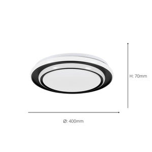 Eglo EU Moschetta LED Ceiling Light Round Black Steel Frame with White Diffuser (D) 40cm