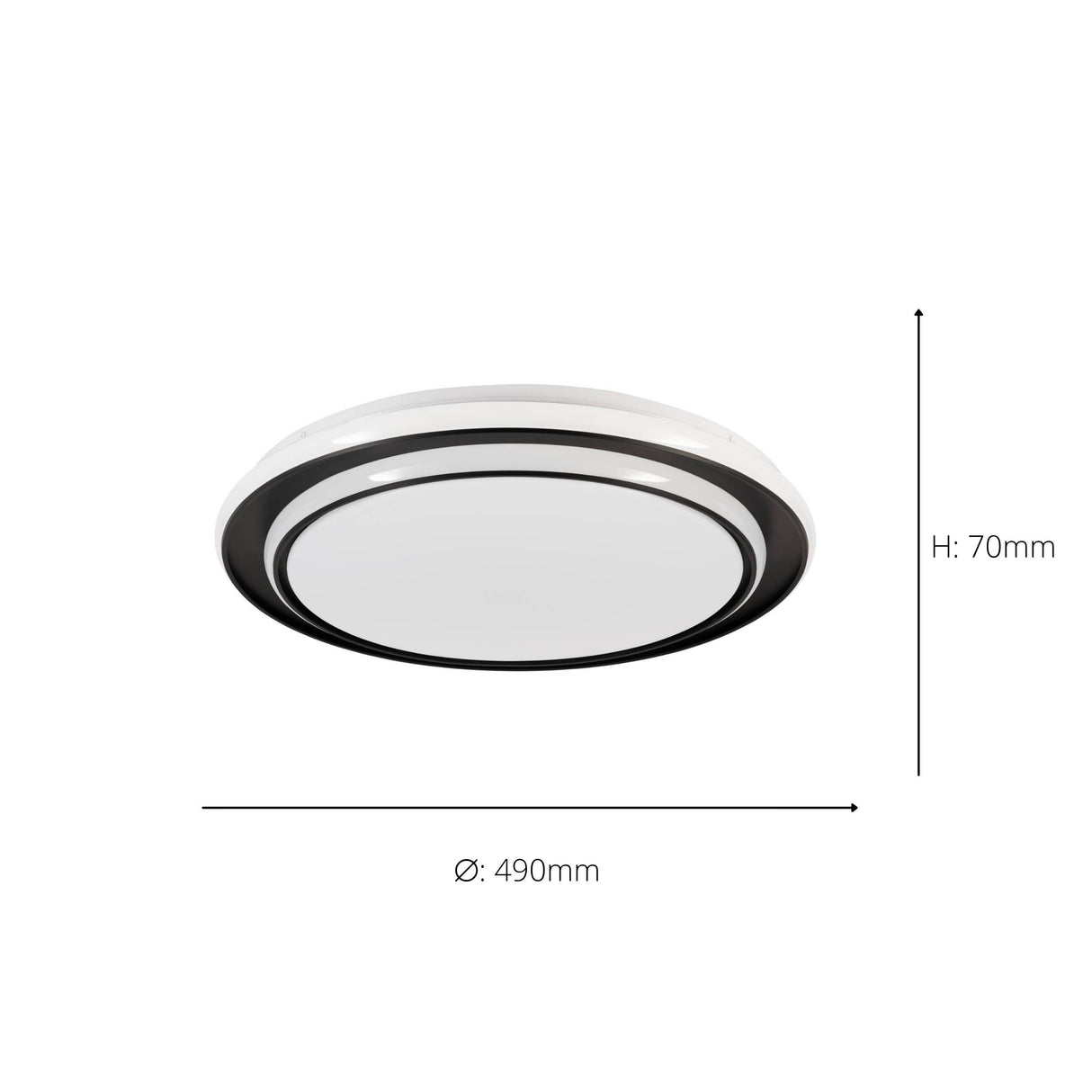 Eglo EU Moschetta LED Ceiling Light Round Black Steel Frame with White Diffuser (D) 49cm