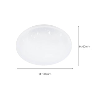 Eglo EU Frania-IP Bathroom Ceiling Light Round White Crystal Effect Shade CCT