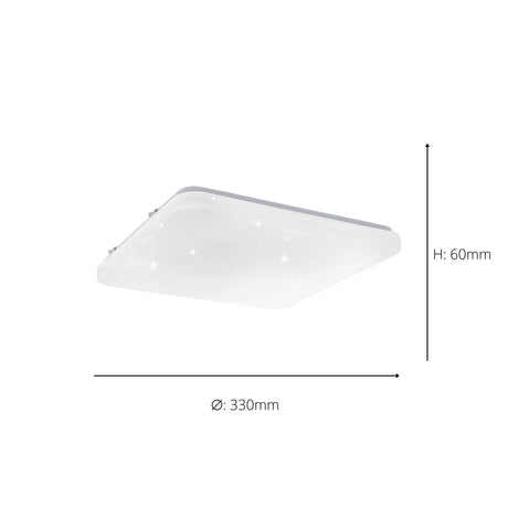 Eglo EU Frania-IP Bathroom Ceiling Light Square White Crystal Effect Shade CCT