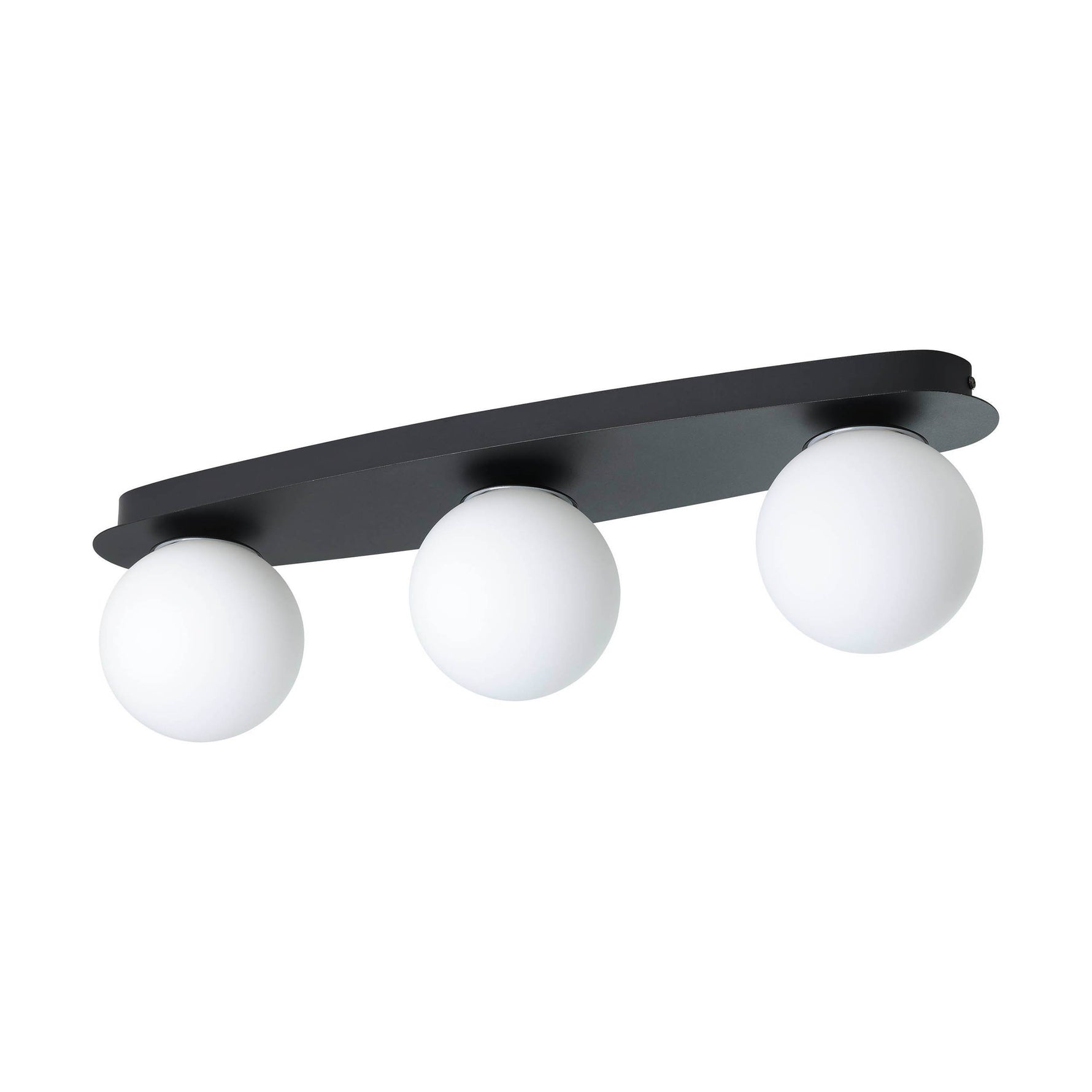 Eglo EU Castrovido LED Bathroom Ceiling Light with Three White Glass Globes & Black Steel Mount