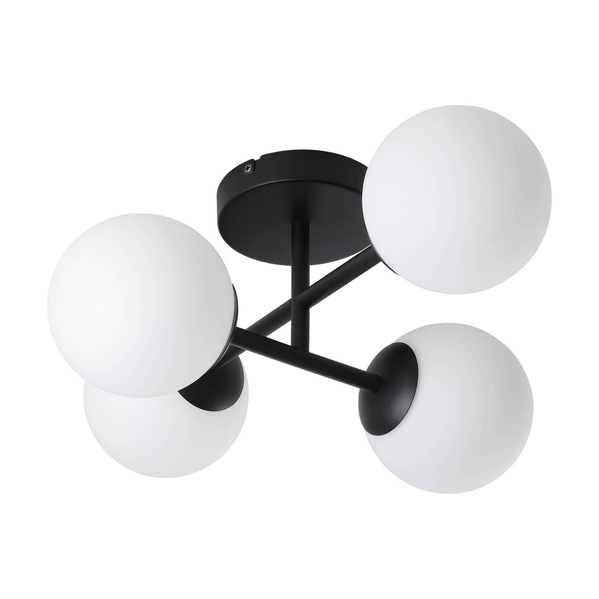 Eglo EU Castrovido LED Bathroom Ceiling Light with Four White Glass Globes & Black Steel Mount