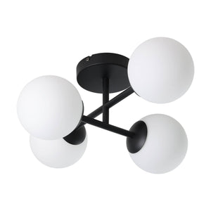 Eglo EU Castrovido LED Bathroom Ceiling Light with Four White Glass Globes & Black Steel Mount