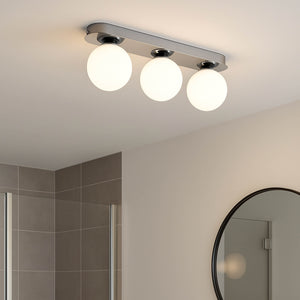 Eglo EU Castrovido LED Bathroom Ceiling Light with Three White Glass Globes & Chrome Steel Mount