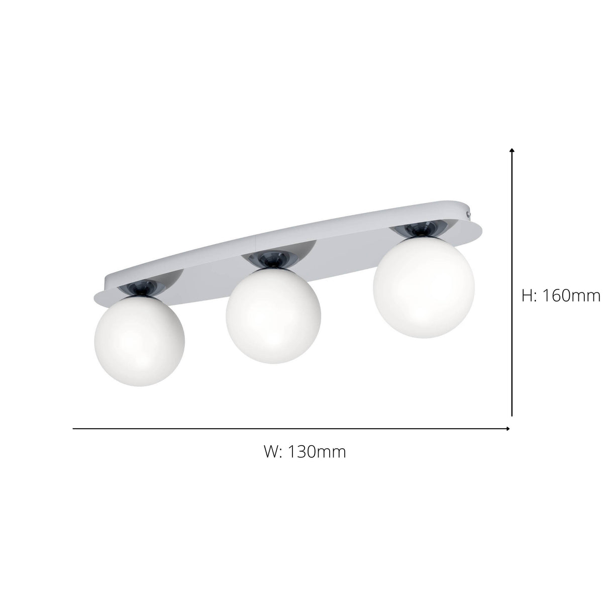 Eglo EU Castrovido LED Bathroom Ceiling Light with Three White Glass Globes & Chrome Steel Mount