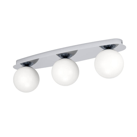 Eglo EU Castrovido LED Bathroom Ceiling Light with Three White Glass Globes & Chrome Steel Mount