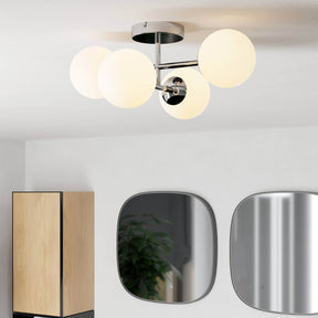 Eglo EU Castrovido LED Bathroom Ceiling Light with Four White Glass Globes & Chrome Steel Mount