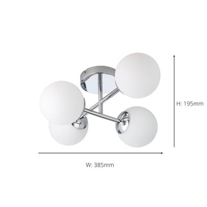 Eglo EU Castrovido LED Bathroom Ceiling Light with Four White Glass Globes & Chrome Steel Mount