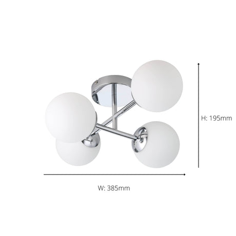 Eglo EU Castrovido LED Bathroom Ceiling Light with Four White Glass Globes & Chrome Steel Mount