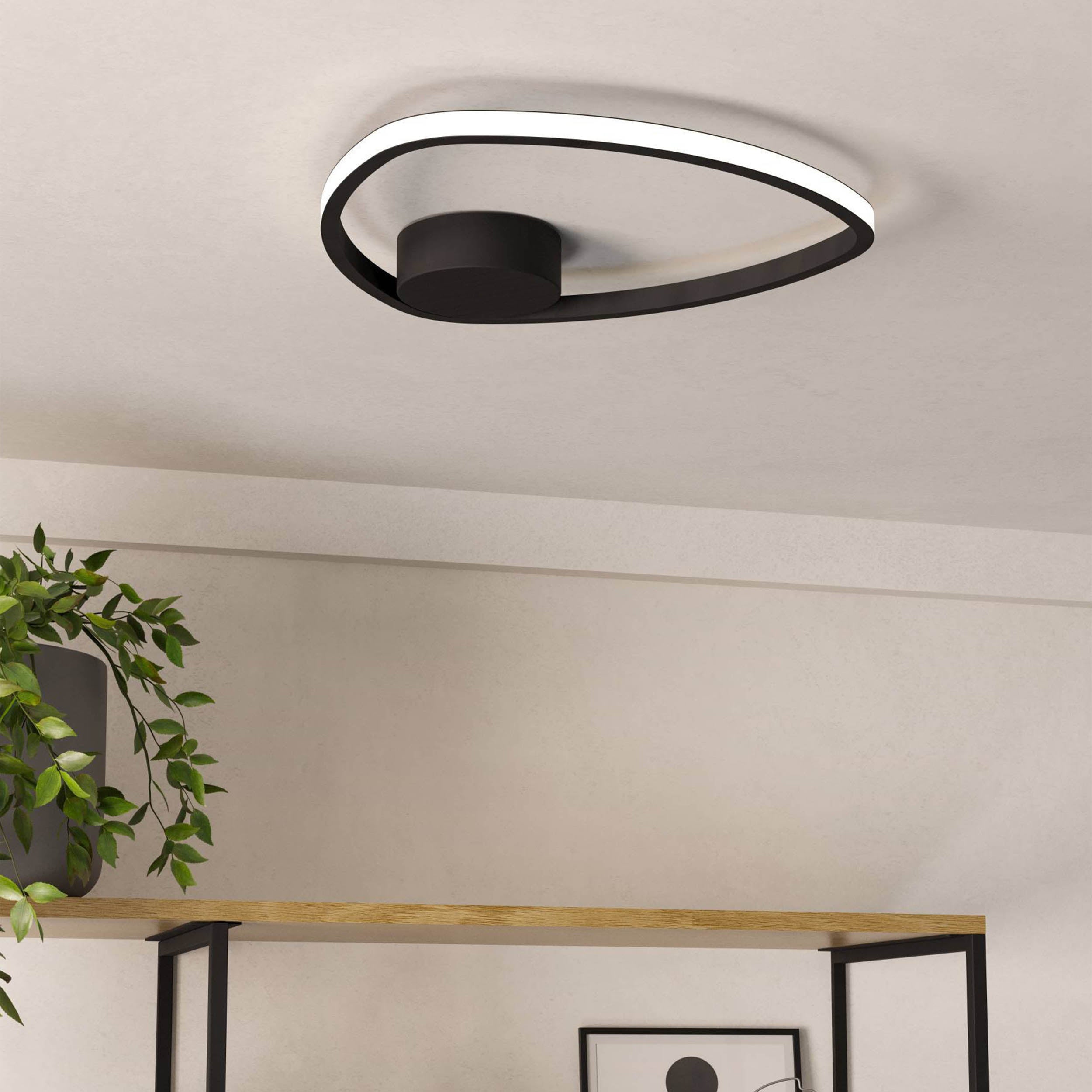 Eglo EU Moschella LED Ceiling Light 37.5cm Round Brushed Brass Aluminium & Steel Frame with White Diffuser, Tri?Colour CCT product image - Endon Lighting from First Light Direct with great prices and fast UK delivery