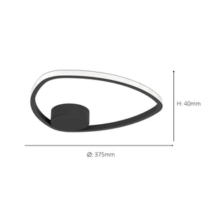 Eglo EU Moschella LED Ceiling Light 37.5cm Round Black Aluminium & Steel Frame with White Diffuser, Tri?Colour CCT