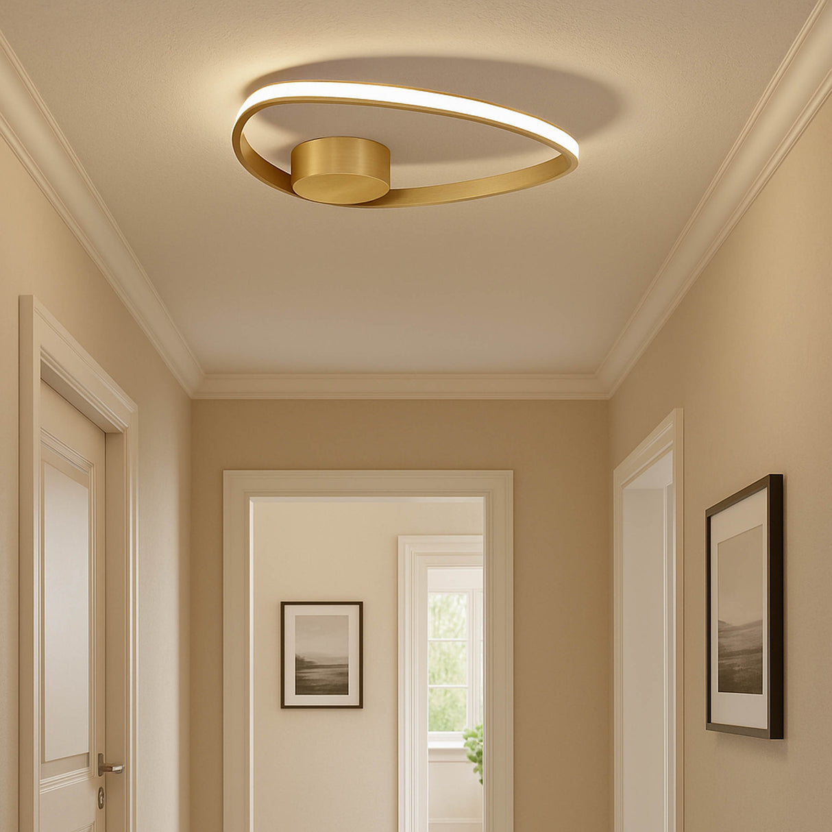 Eglo EU Moschella LED Ceiling Light 37.5cm Round Brushed Brass Aluminium & Steel Frame with White Diffuser, Tri?Colour CCT
