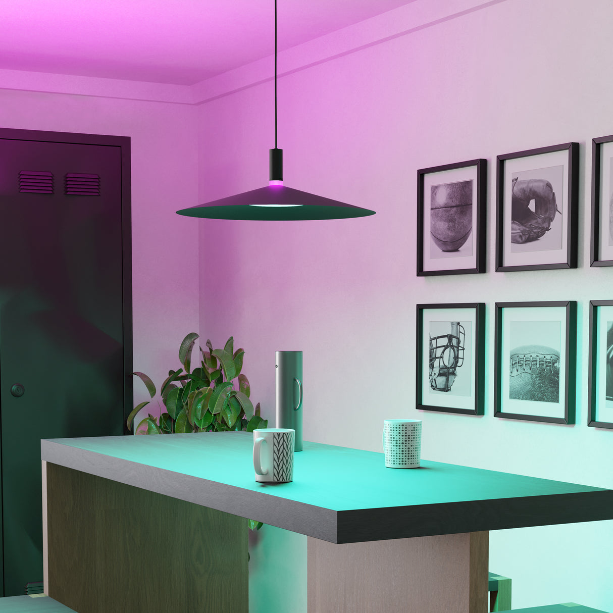 Eglo EU Conomavilla-Z Black Steel Conical Shades Modern Smart Control Single Pendant