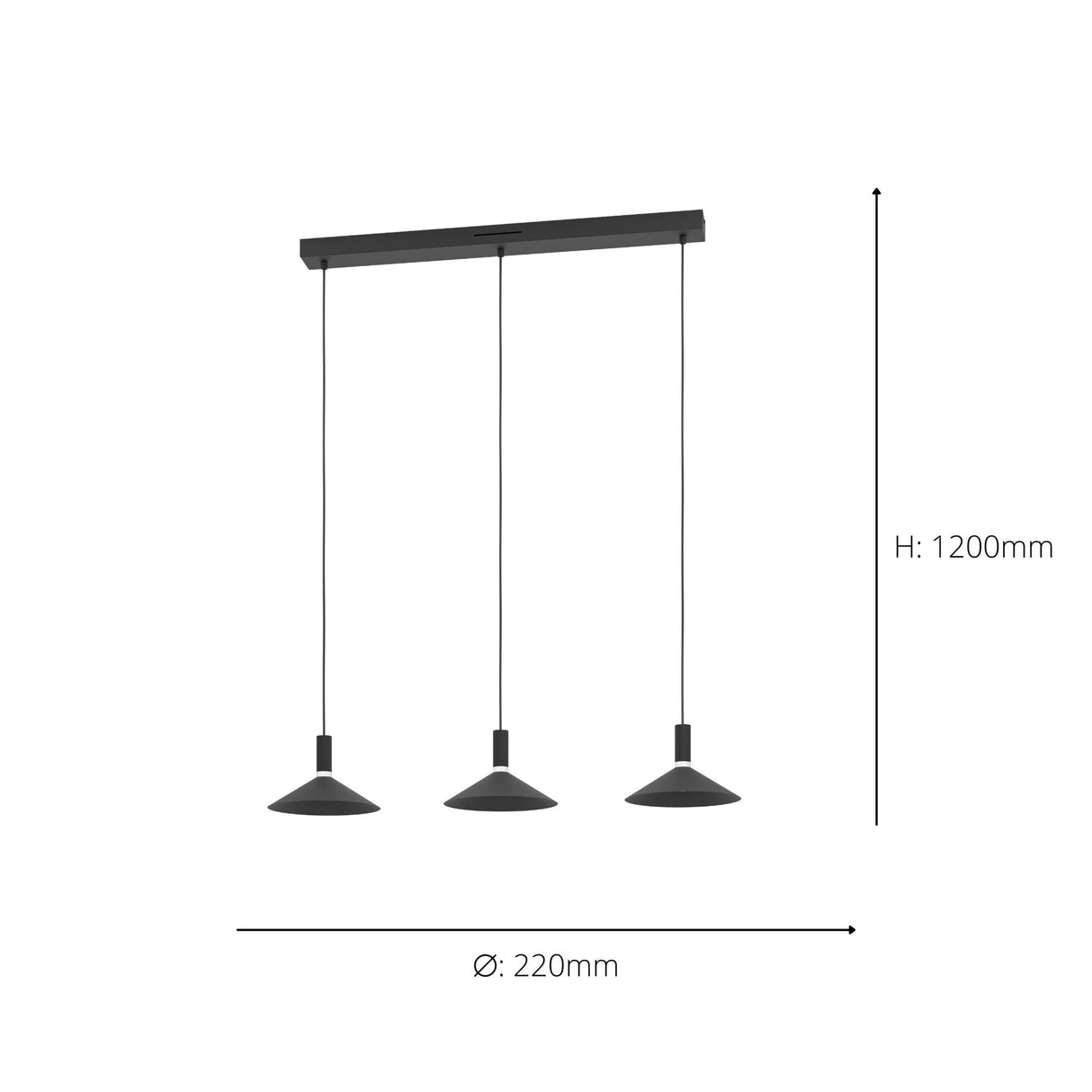 Eglo EU Conomavilla-Z Black Steel Conical Shades Modern Smart Control 3-Light Pendant