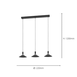 Eglo EU Conomavilla-Z Black Steel Conical Shades Modern Smart Control 3-Light Pendant