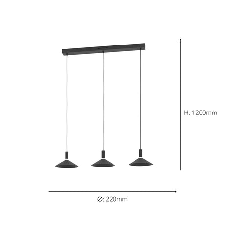 Eglo EU Conomavilla-Z Black Steel Conical Shades Modern Smart Control 3-Light Pendant