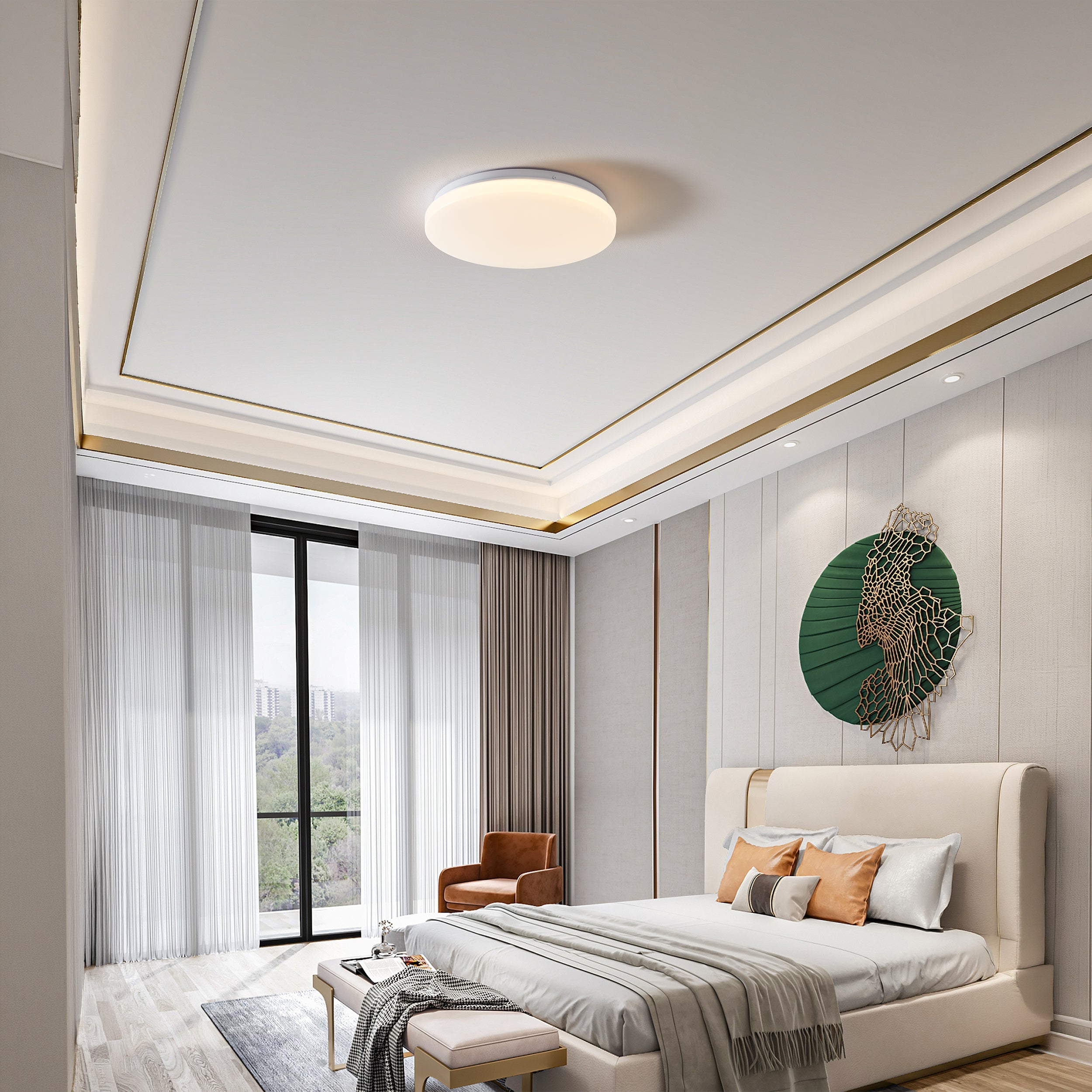 Eglo EU Frania-Z Smart Control Rounded Plastic & Steel With Crystal Effect LED Ceiling Light, 31cm product image - Endon Lighting from First Light Direct with great prices and fast UK delivery