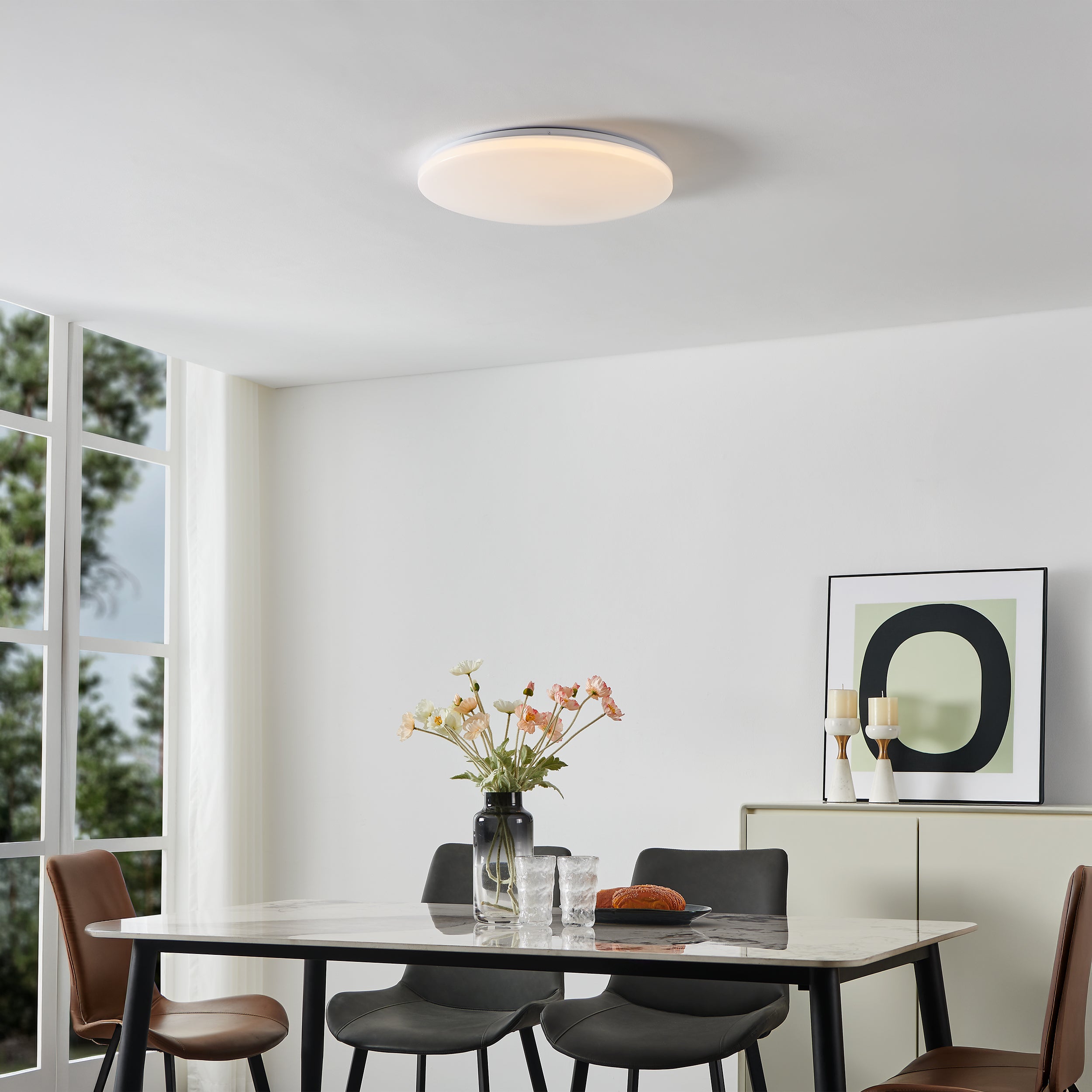 Eglo EU FRANIA?Z Smart LED Ceiling Light – White Crystal?Effect Design, RGB + Tuneable White 2700–6500K, App & Remote Control, 500mm Indoor Light product image - Endon Lighting from First Light Direct with great prices and fast UK delivery