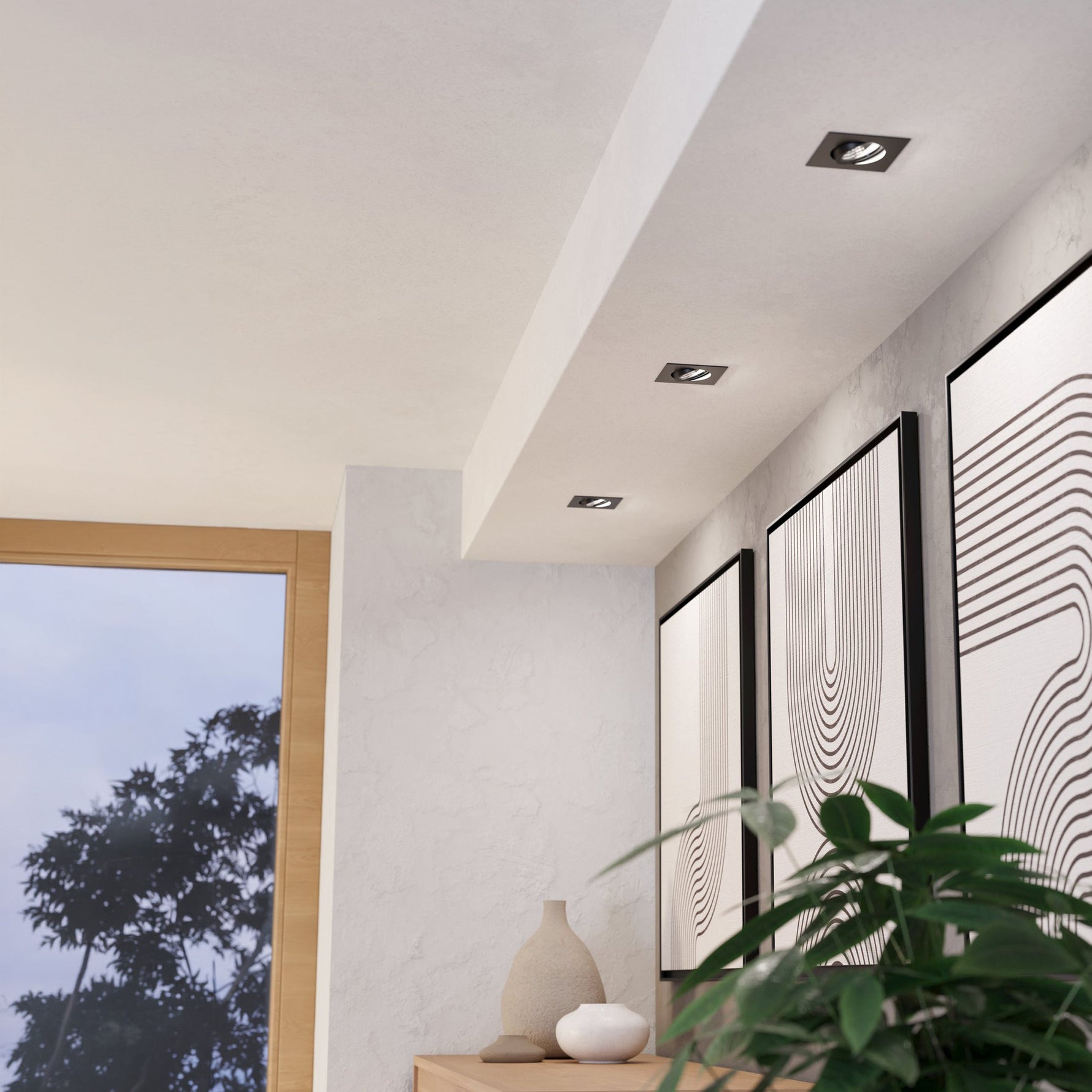 Eglo EU Saliceto Black Aluminium LED Neutral White 3-Piece Set Recessed Light, 88 x 88mm product image - Endon Lighting from First Light Direct with great prices and fast UK delivery