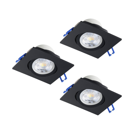Eglo EU Saliceto Black Aluminium LED Warm White 3-Piece Set Recessed Light, 88 x 88mm