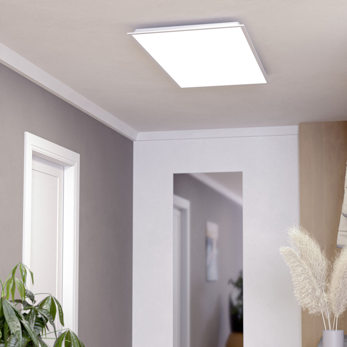 Eglo EU Moradillo White Steel LED Ceiling Light, 59.5 x 119.5cm, Tricolour