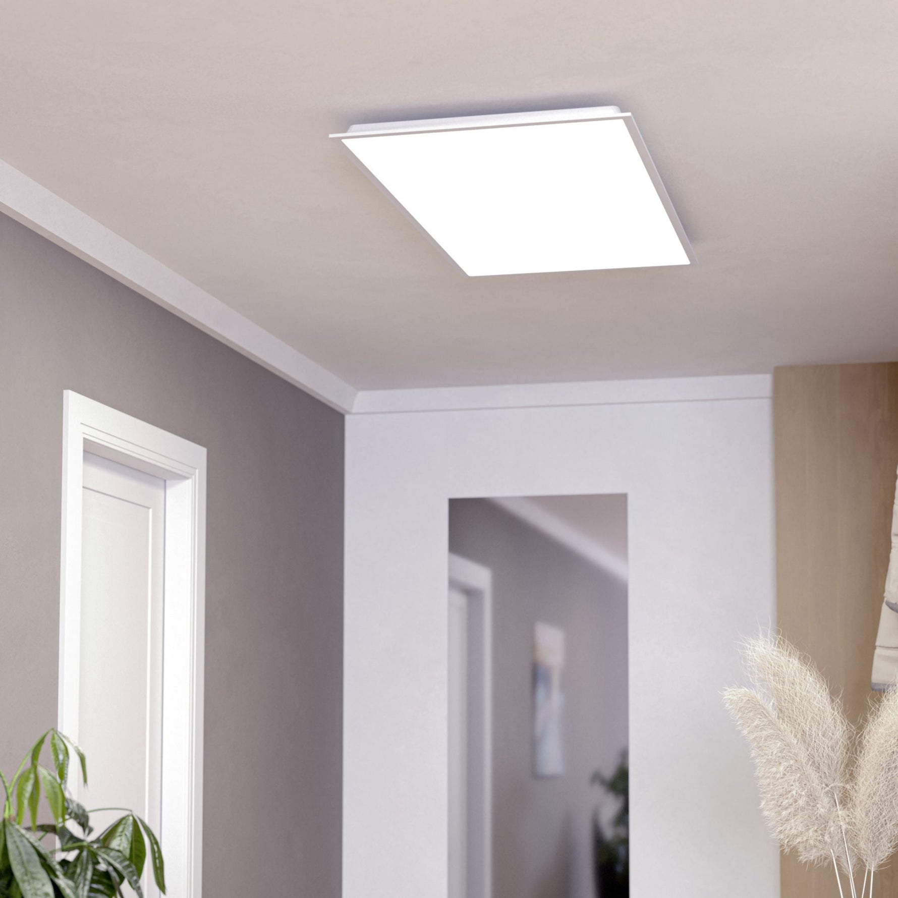 Eglo EU Moradillo-R White Steel LED Ceiling Light, 59.5 x 59.5cm, Tuneable White product image - Endon Lighting from First Light Direct with great prices and fast UK delivery