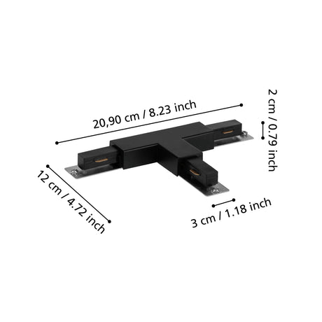 Eglo EU EASYT T?Connector – Black Plastic, Track Lighting Component, Indoor Use