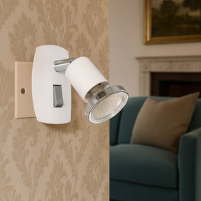 Eglo EU Mini LED Plug-In Single Wall Spotlight White Steel with Chrome Accents